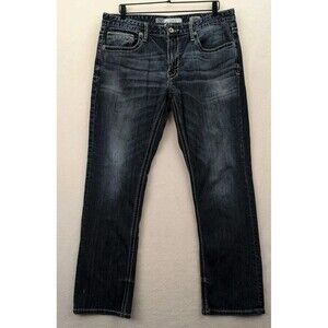 BKE Denim Jake Straight Leg Jeans Men’s 36R Embroidered Dark Wash Denim Buckle